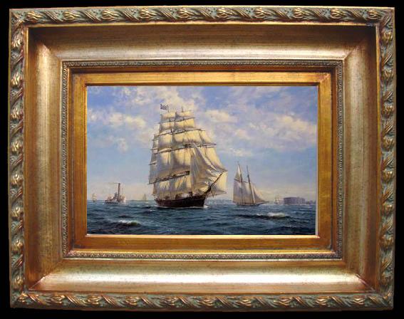 framed  unknow artist Seascape, boats, ships and warships. 15, Ta059-2
